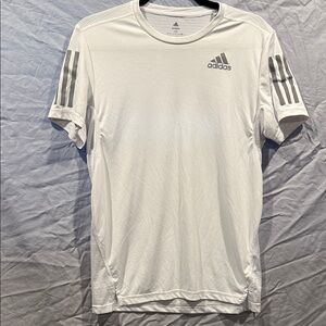 Adidas Men's White Tee with Gray Sleeve Accents